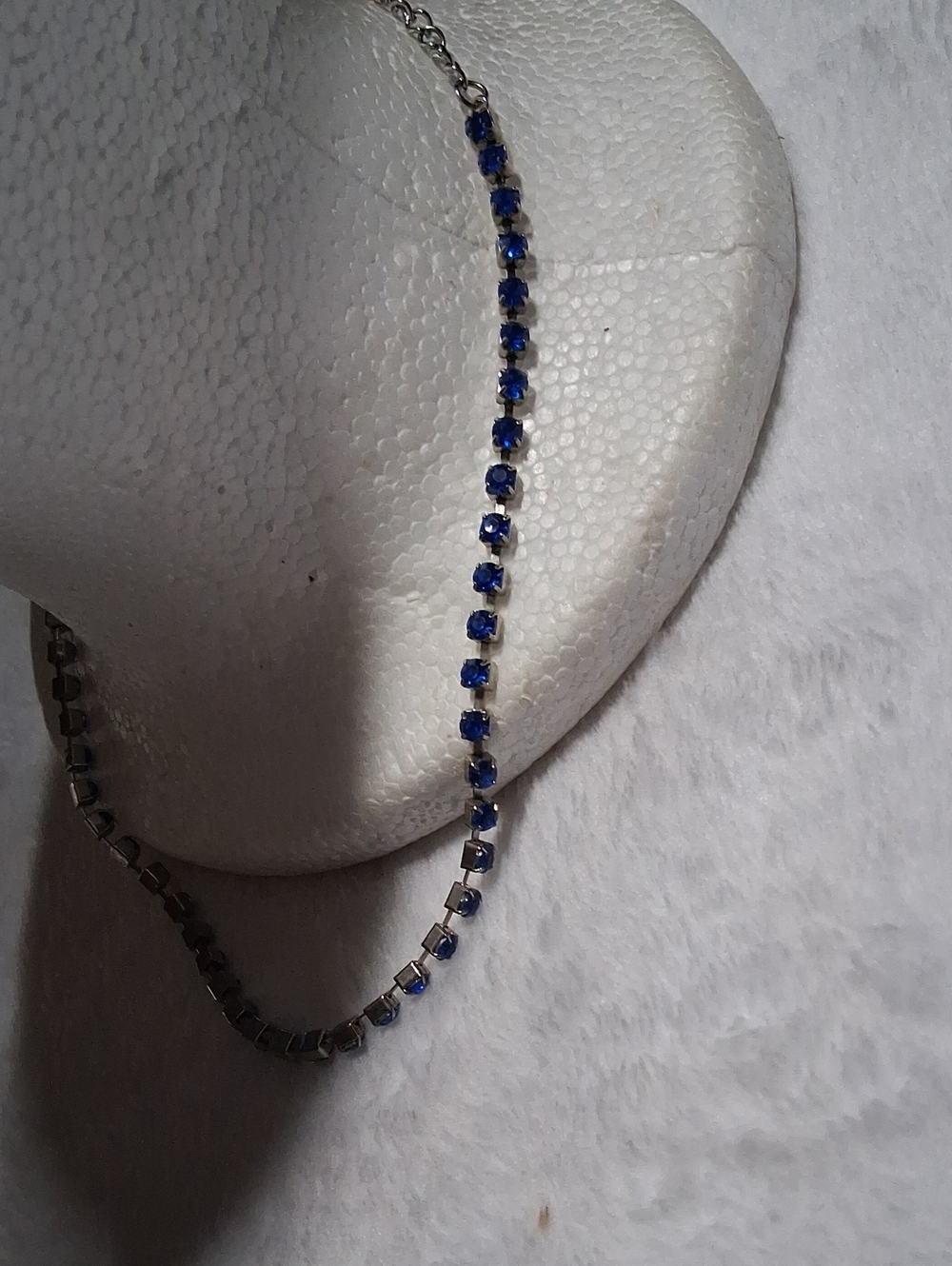 Vintage Blue Crystal Tennis Necklace - Silver Tone